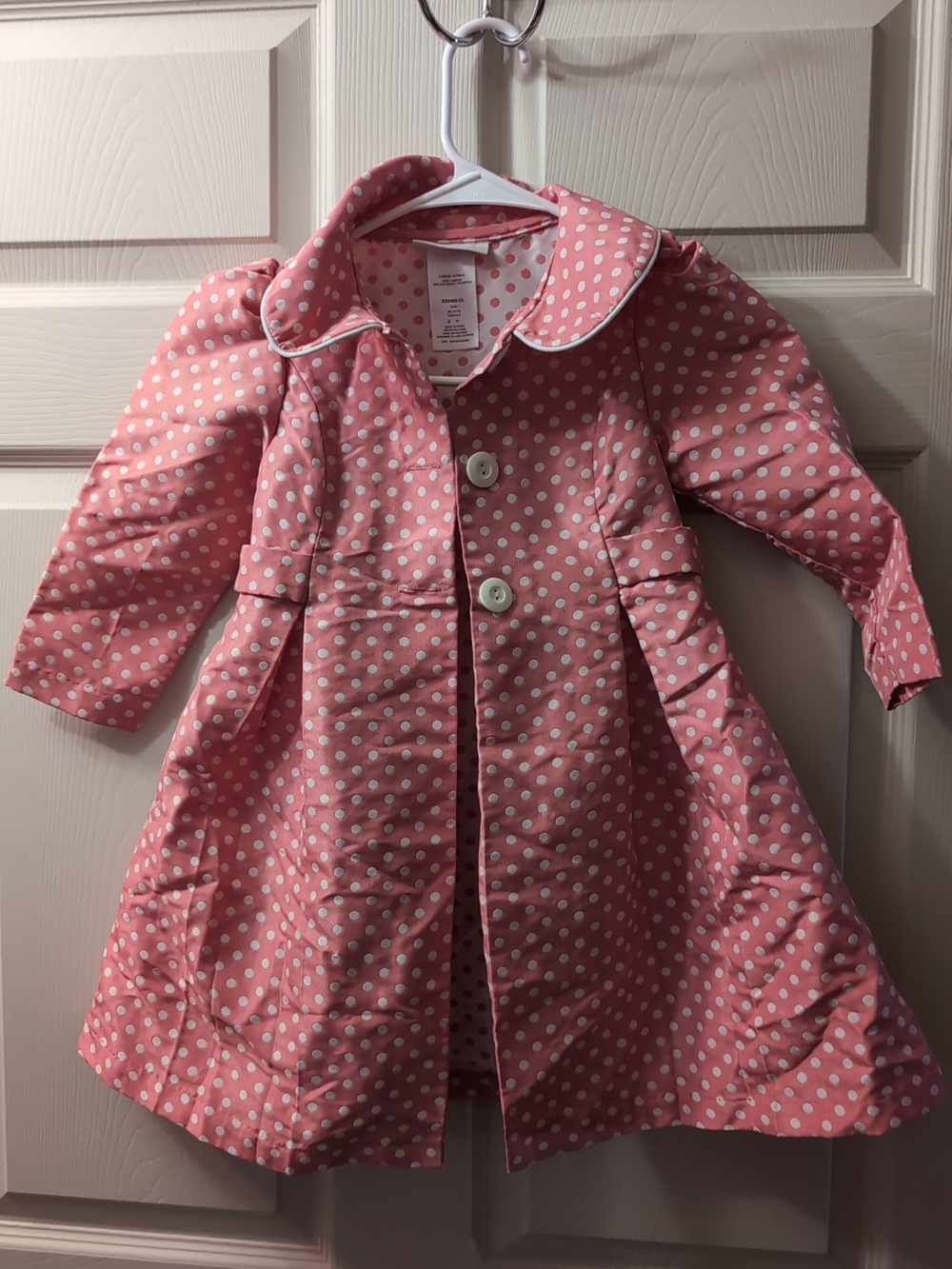 Bonnie Jean Pink Polka Dot Raincoat with White Dots - Picture 2 of 8